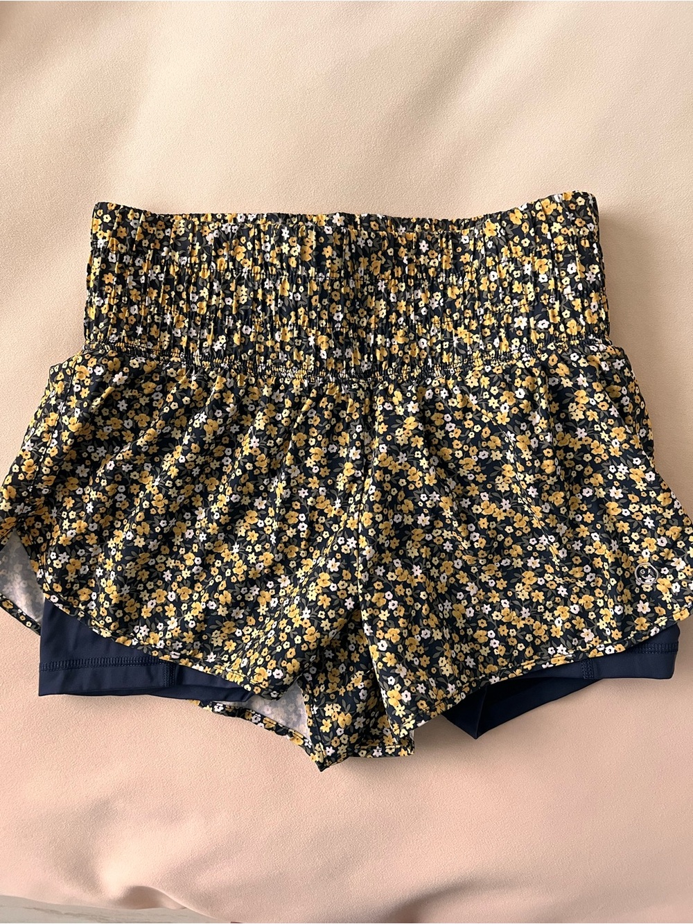 Gilly Hicks Yellow & Black Floral Layered Athletic Shorts